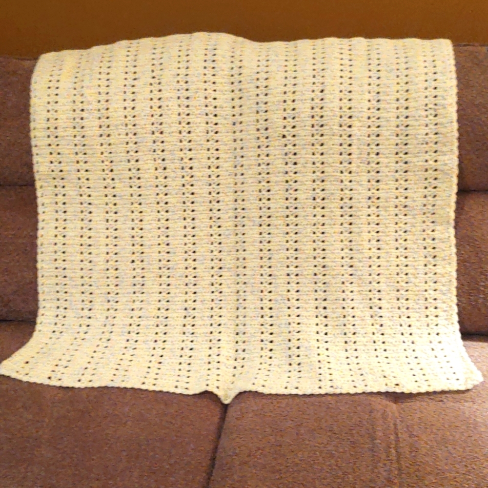 Hand made soft, pastel baby/lap blanket (matches crocheted  baby outfit)